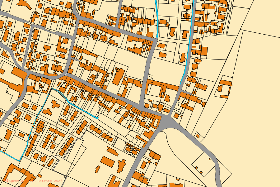 Mappa catastale del centro di Martignana di Po: particelle e fabbricati, cartografia Agenzia delle Entrate