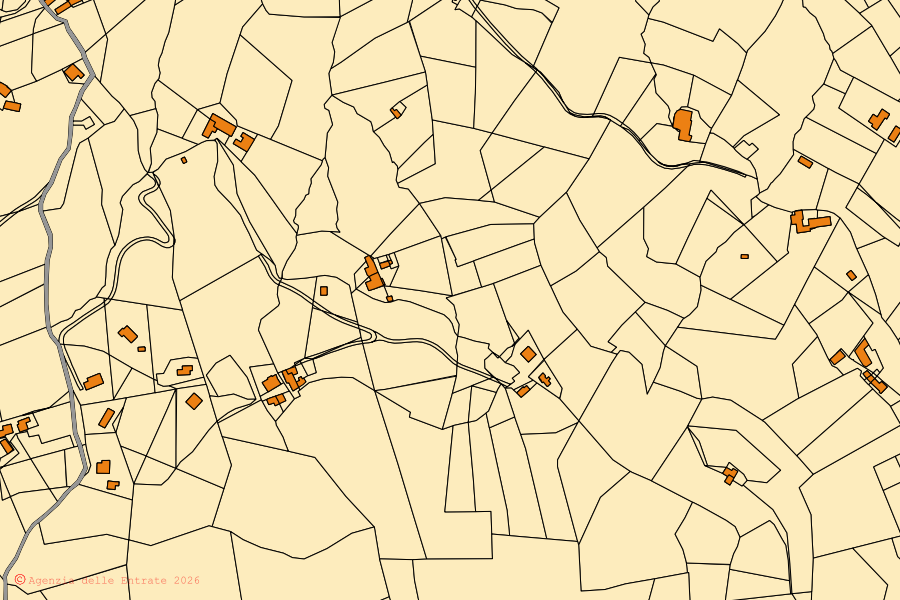Mappa catastale del centro di Martiniana Po: particelle e fabbricati, cartografia Agenzia delle Entrate