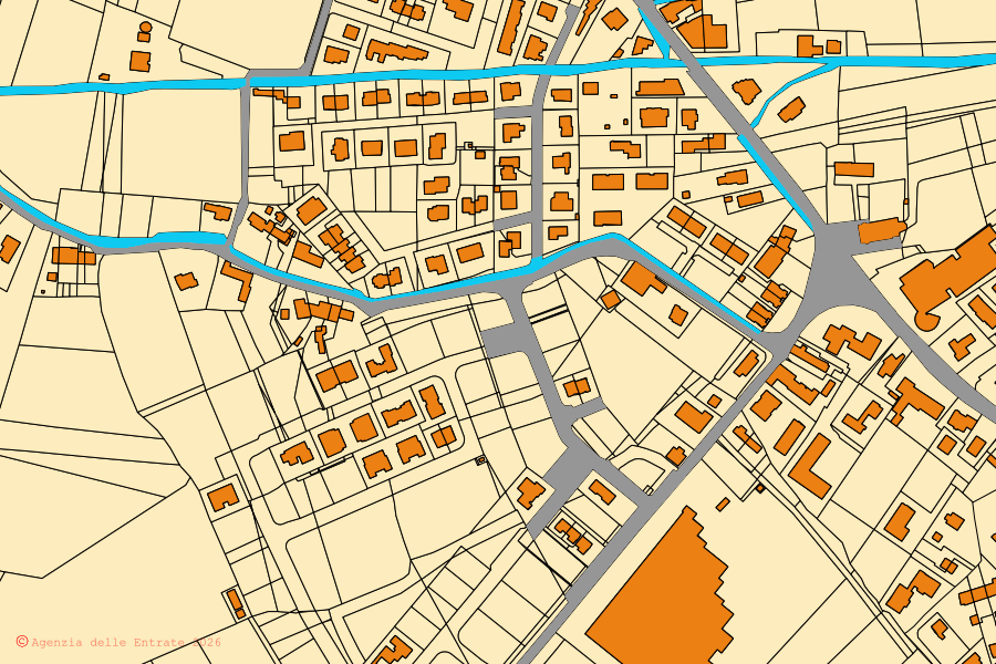 Mappa catastale del centro di Maserada sul Piave: particelle e fabbricati, cartografia Agenzia delle Entrate