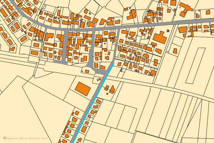 Mappa catastale del centro di Masi Torello: particelle e fabbricati, cartografia Agenzia delle Entrate