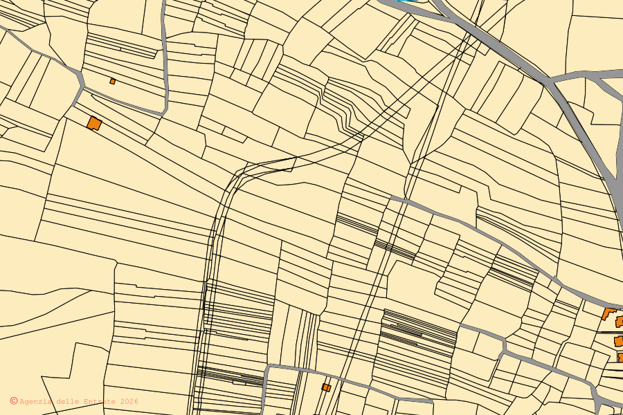 Mappa catastale del centro di Masullas: particelle e fabbricati, cartografia Agenzia delle Entrate