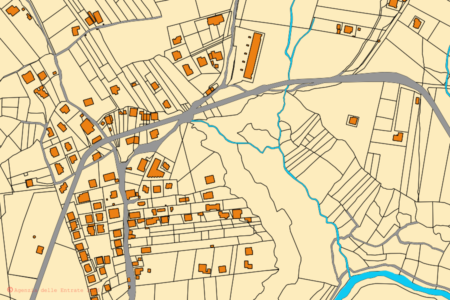Mappa catastale del centro di Mazzano Romano: particelle e fabbricati, cartografia Agenzia delle Entrate