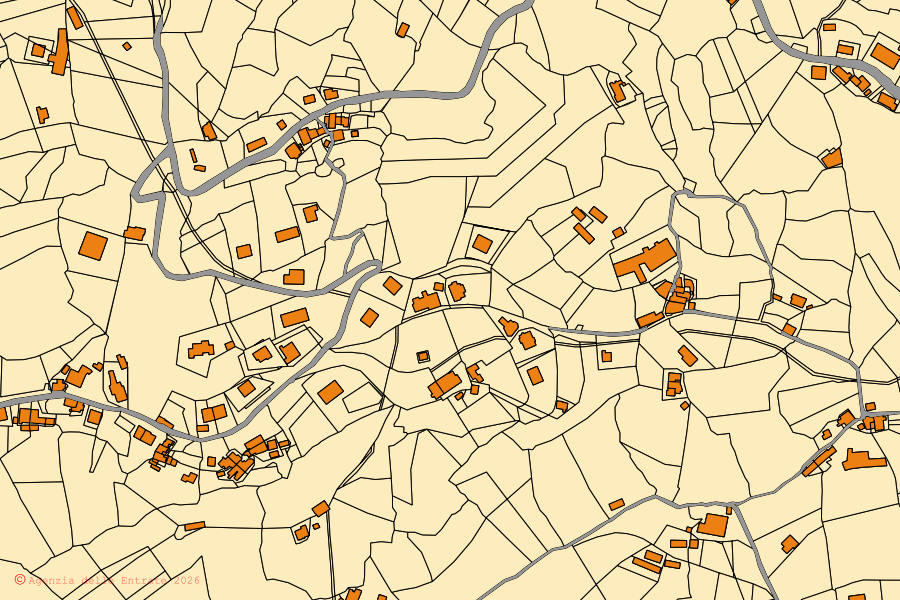 Mappa catastale del centro di Mendicino: particelle e fabbricati, cartografia Agenzia delle Entrate