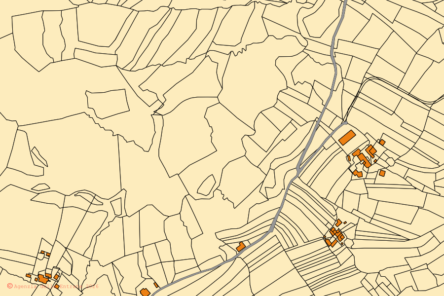 Mappa catastale del centro di Merana: particelle e fabbricati, cartografia Agenzia delle Entrate