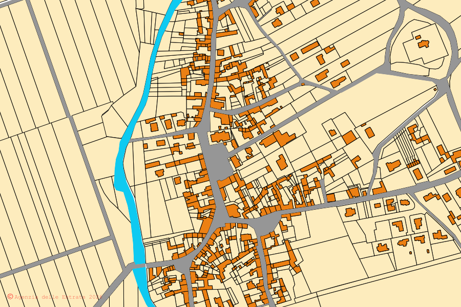 Mappa catastale del centro di Mereto di Tomba: particelle e fabbricati, cartografia Agenzia delle Entrate