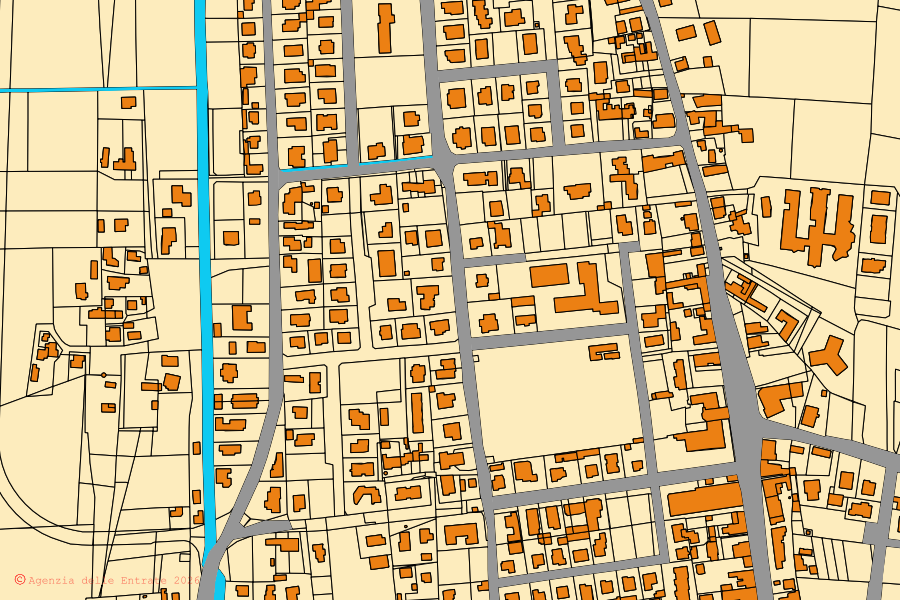 Mappa catastale del centro di Mesola: particelle e fabbricati, cartografia Agenzia delle Entrate