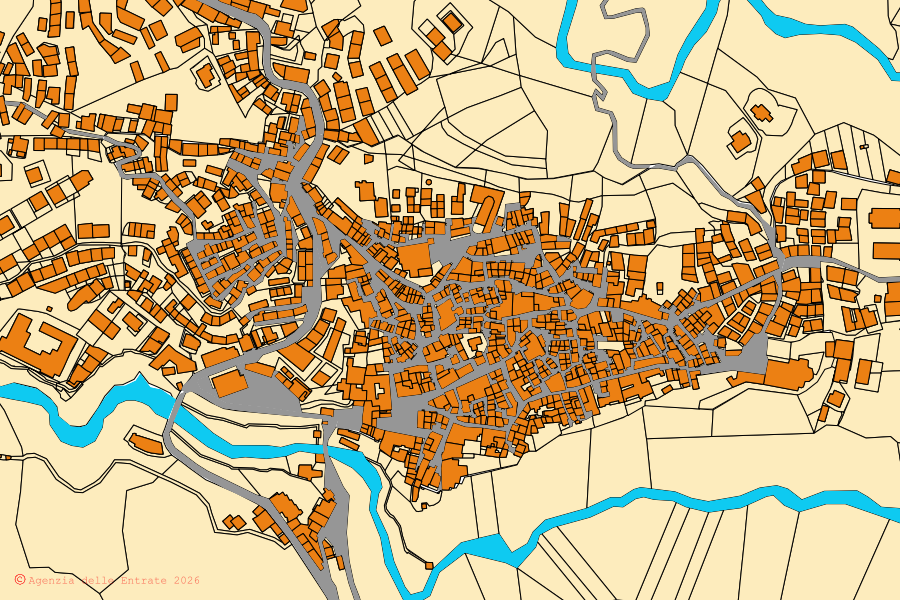 Mappa catastale del centro di Mesoraca: particelle e fabbricati, cartografia Agenzia delle Entrate