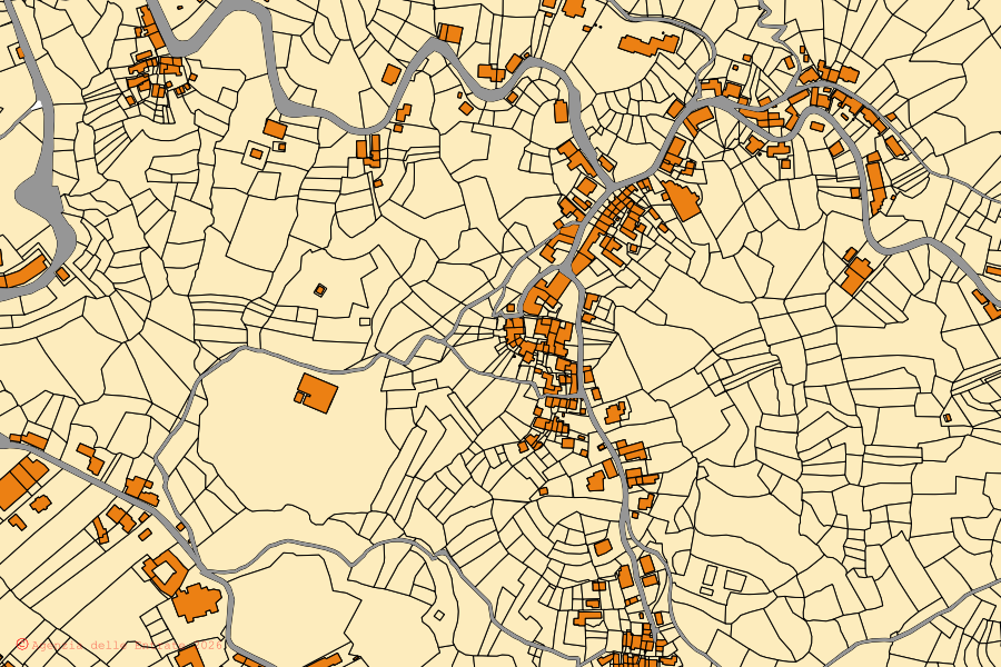 Mappa catastale del centro di Mezzana Mortigliengo: particelle e fabbricati, cartografia Agenzia delle Entrate