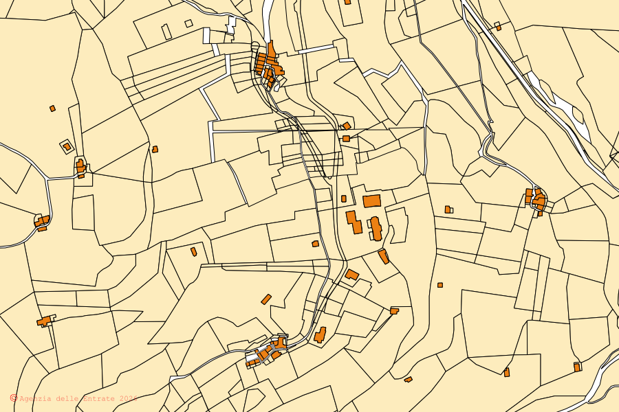 Mappa catastale del centro di Mezzoldo: particelle e fabbricati, cartografia Agenzia delle Entrate