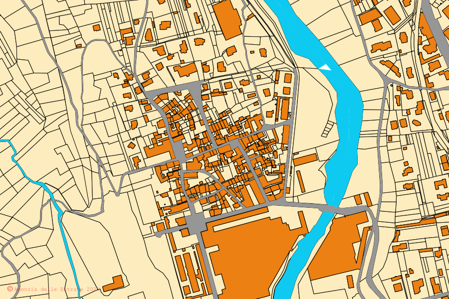 Mappa catastale del centro di Miagliano: particelle e fabbricati, cartografia Agenzia delle Entrate