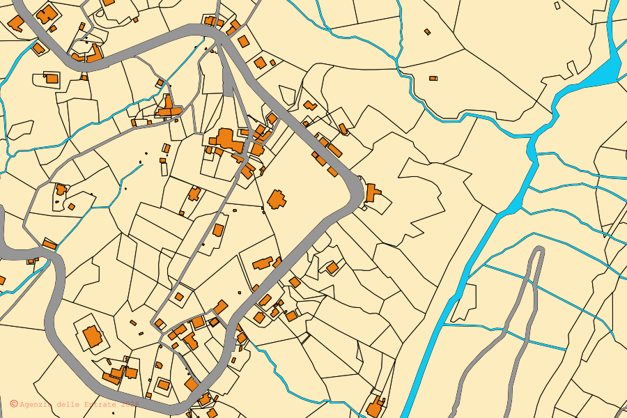 Mappa catastale del centro di Mignanego: particelle e fabbricati, cartografia Agenzia delle Entrate