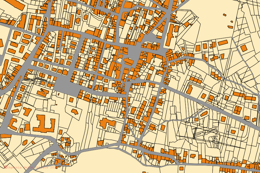 Mappa catastale del centro di Milena: particelle e fabbricati, cartografia Agenzia delle Entrate