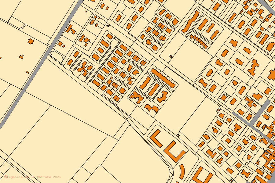 Mappa catastale del centro di Minerbio: particelle e fabbricati, cartografia Agenzia delle Entrate