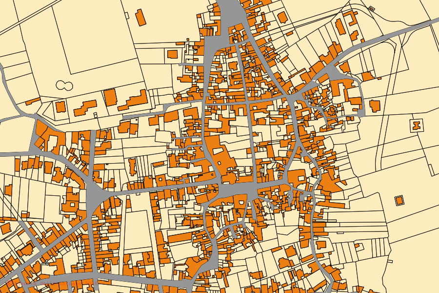 Mappa catastale del centro di Minervino di Lecce: particelle e fabbricati, cartografia Agenzia delle Entrate