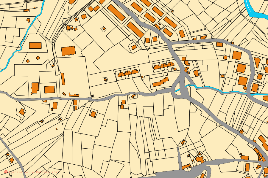 Mappa catastale del centro di Mirabello Sannitico: particelle e fabbricati, cartografia Agenzia delle Entrate