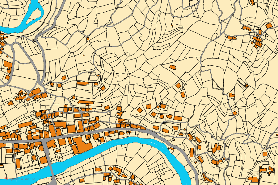Mappa catastale del centro di Moconesi: particelle e fabbricati, cartografia Agenzia delle Entrate