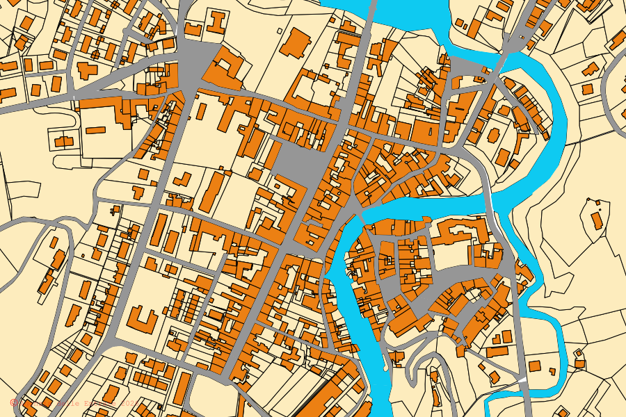 Mappa catastale del centro di Modigliana: particelle e fabbricati, cartografia Agenzia delle Entrate