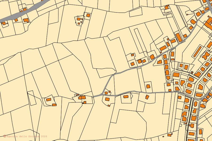 Mappa catastale del centro di Mogliano: particelle e fabbricati, cartografia Agenzia delle Entrate