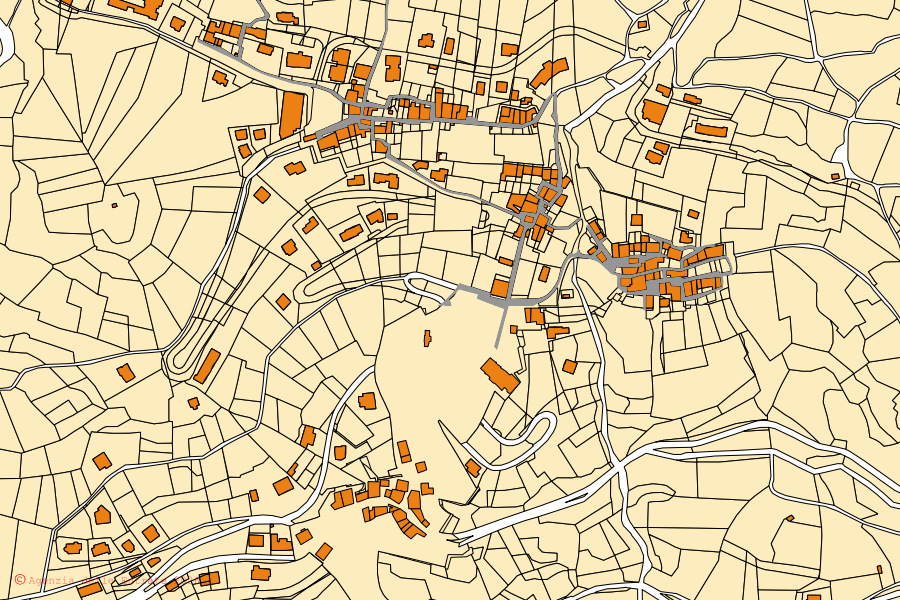 Mappa catastale del centro di Moio de' Calvi: particelle e fabbricati, cartografia Agenzia delle Entrate