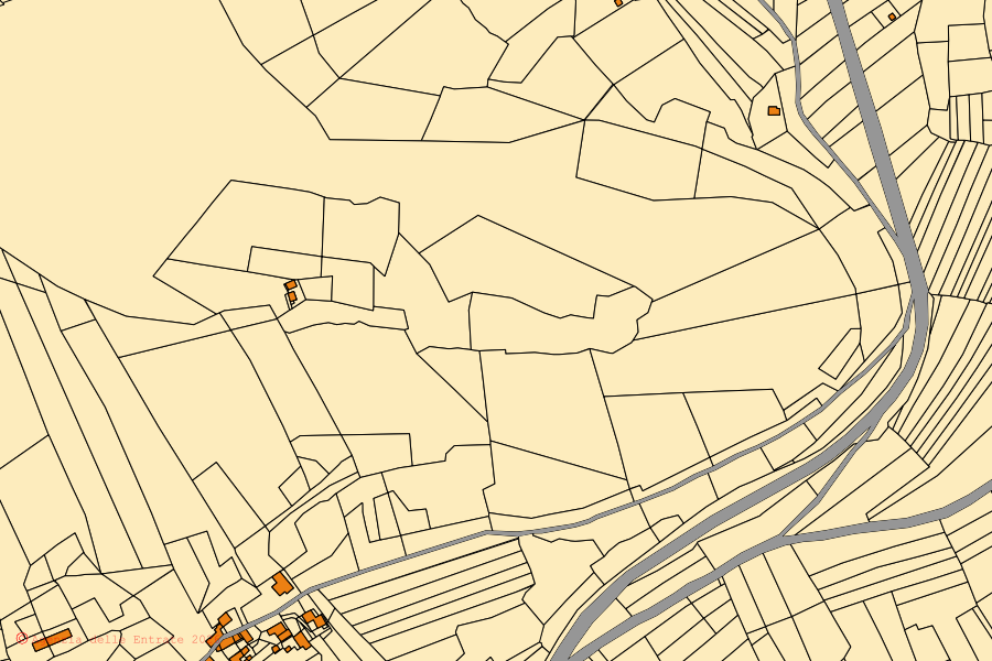 Mappa catastale del centro di Moiola: particelle e fabbricati, cartografia Agenzia delle Entrate