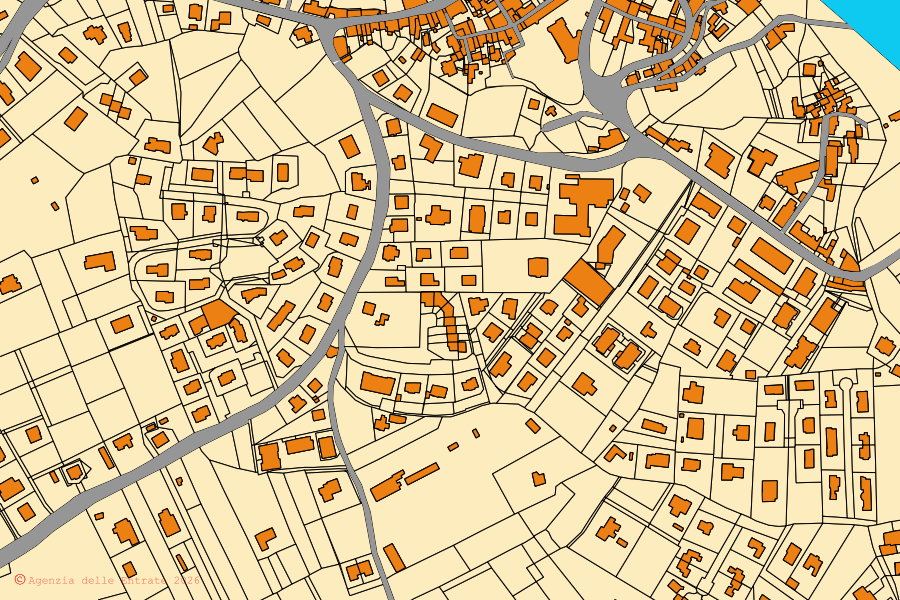 Mappa catastale del centro di Molare: particelle e fabbricati, cartografia Agenzia delle Entrate