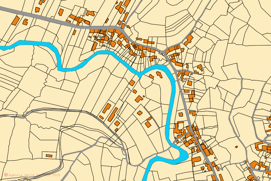 Mappa catastale del centro di Mombasiglio: particelle e fabbricati, cartografia Agenzia delle Entrate