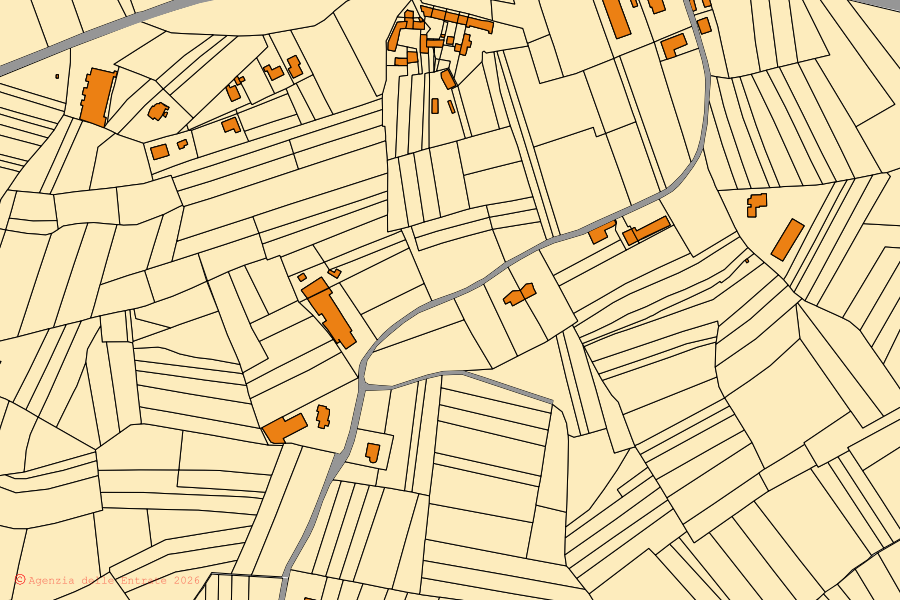 Mappa catastale del centro di Mombello di Torino: particelle e fabbricati, cartografia Agenzia delle Entrate