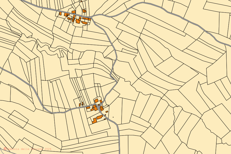 Mappa catastale del centro di Momperone: particelle e fabbricati, cartografia Agenzia delle Entrate