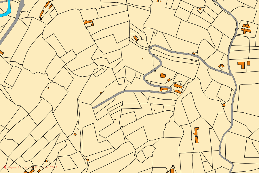 Mappa catastale del centro di Monastero Bormida: particelle e fabbricati, cartografia Agenzia delle Entrate