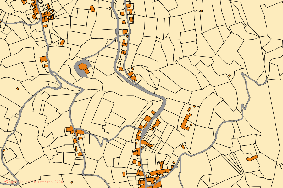Mappa catastale del centro di Monasterolo Casotto: particelle e fabbricati, cartografia Agenzia delle Entrate