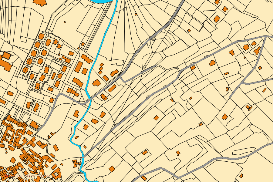 Mappa catastale del centro di Monasterolo del Castello: particelle e fabbricati, cartografia Agenzia delle Entrate