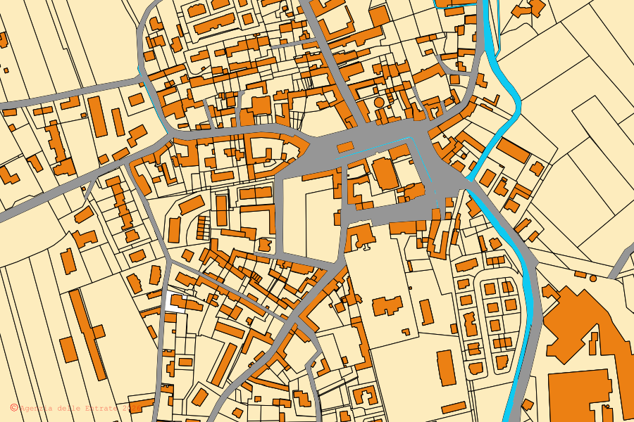 Mappa catastale del centro di Monasterolo di Savigliano: particelle e fabbricati, cartografia Agenzia delle Entrate