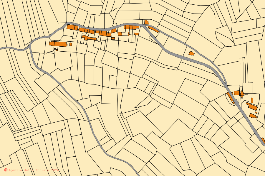 Mappa catastale del centro di Moncestino: particelle e fabbricati, cartografia Agenzia delle Entrate