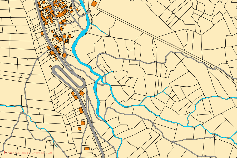 Mappa catastale del centro di Monchio delle Corti: particelle e fabbricati, cartografia Agenzia delle Entrate