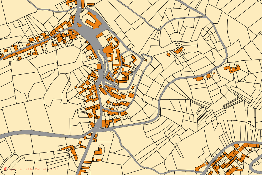 Mappa catastale del centro di Moncucco Torinese: particelle e fabbricati, cartografia Agenzia delle Entrate