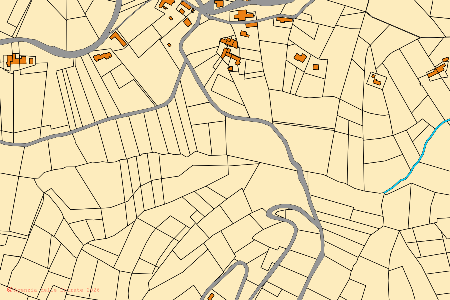 Mappa catastale del centro di Mongardino: particelle e fabbricati, cartografia Agenzia delle Entrate
