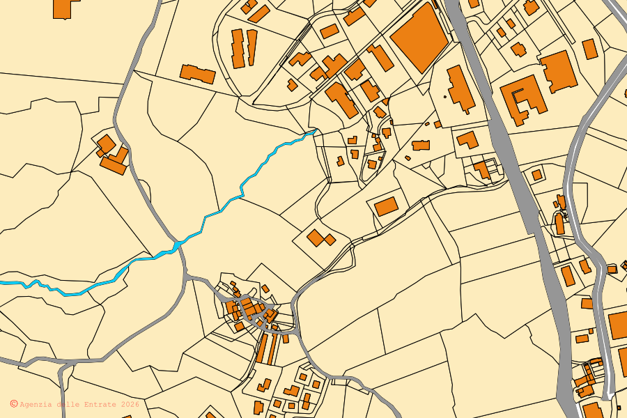 Mappa catastale del centro di Monghidoro: particelle e fabbricati, cartografia Agenzia delle Entrate