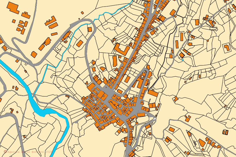 Mappa catastale del centro di Mongiana: particelle e fabbricati, cartografia Agenzia delle Entrate