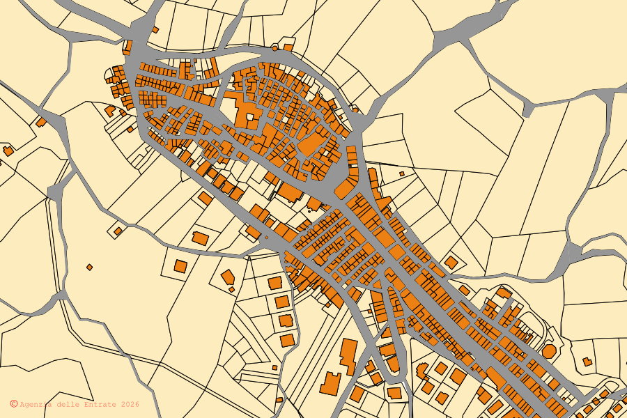 Mappa catastale del centro di Montagano: particelle e fabbricati, cartografia Agenzia delle Entrate