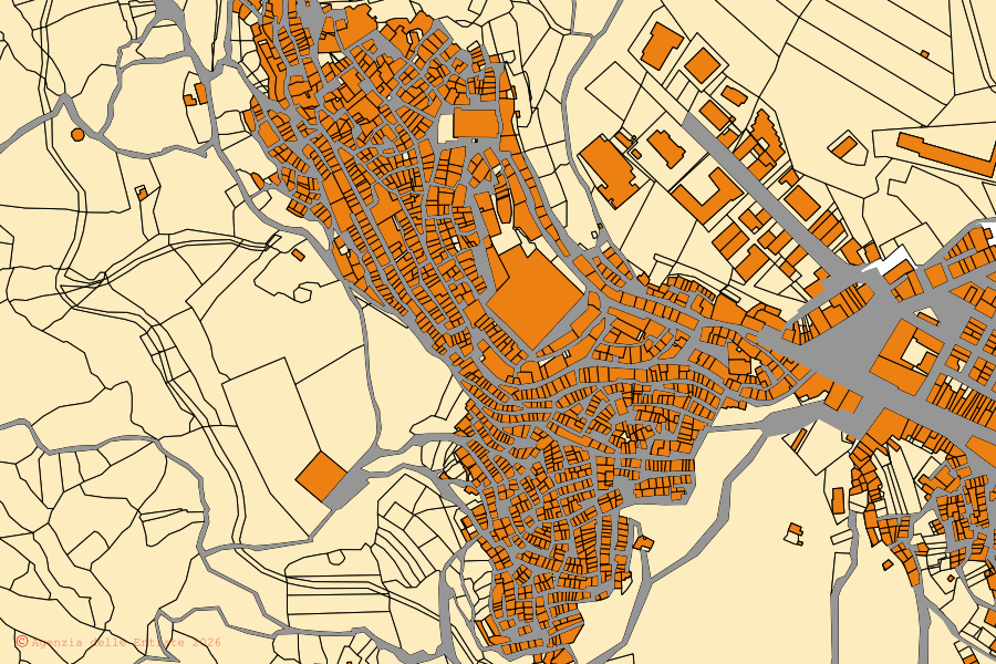 Mappa catastale del centro di Montalbano Elicona: particelle e fabbricati, cartografia Agenzia delle Entrate