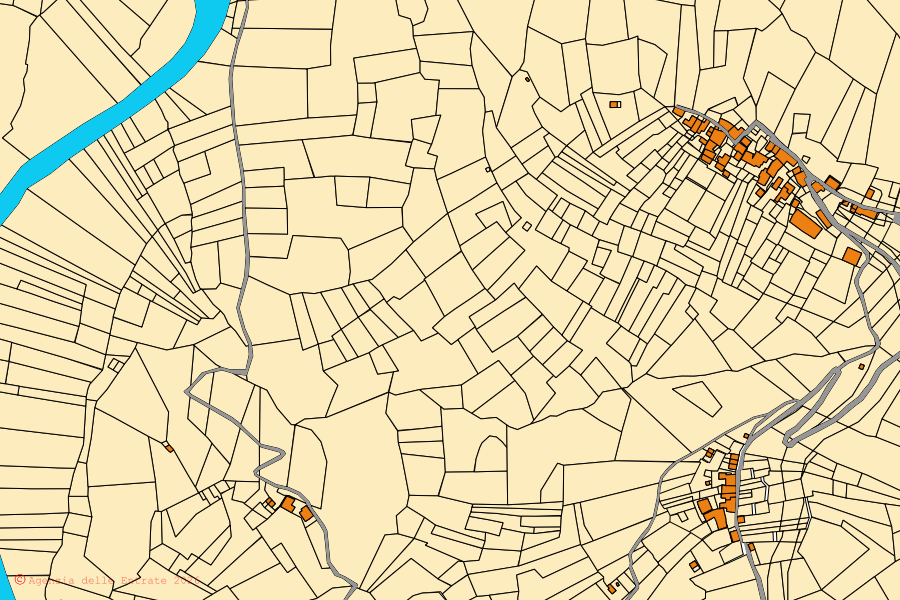 Mappa catastale del centro di Montaldo di Mondovì: particelle e fabbricati, cartografia Agenzia delle Entrate