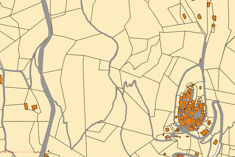 Mappa catastale del centro di Montasola: particelle e fabbricati, cartografia Agenzia delle Entrate