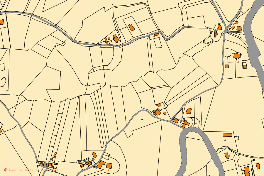 Mappa catastale del centro di Monte Castello di Vibio: particelle e fabbricati, cartografia Agenzia delle Entrate