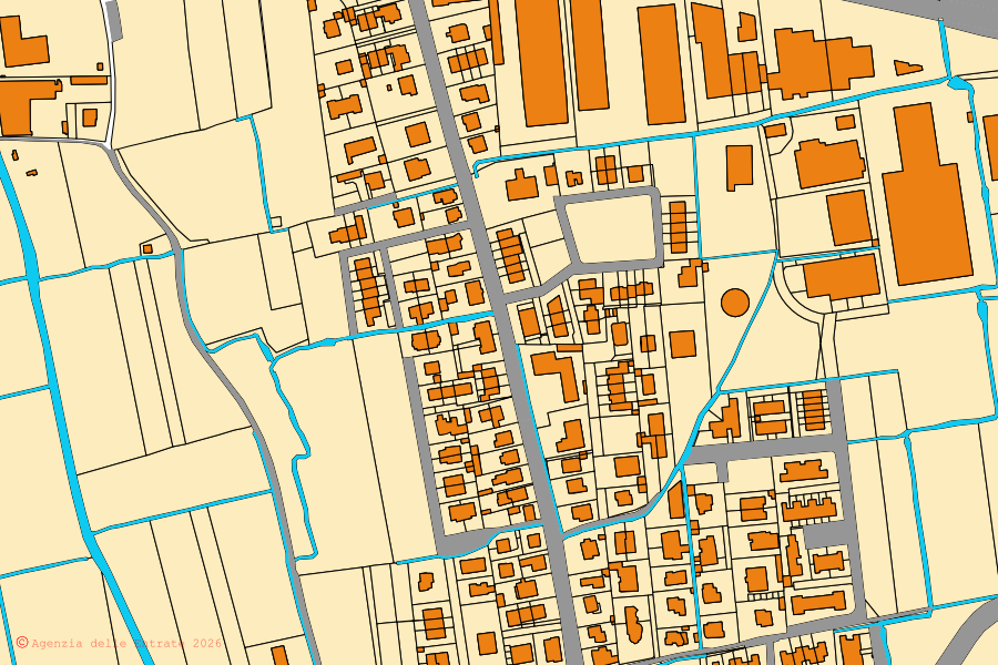 Mappa catastale del centro di Monte Cremasco: particelle e fabbricati, cartografia Agenzia delle Entrate