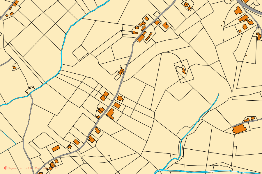 Mappa catastale del centro di Monte Giberto: particelle e fabbricati, cartografia Agenzia delle Entrate