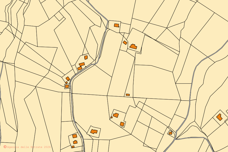Mappa catastale del centro di Monte Rinaldo: particelle e fabbricati, cartografia Agenzia delle Entrate