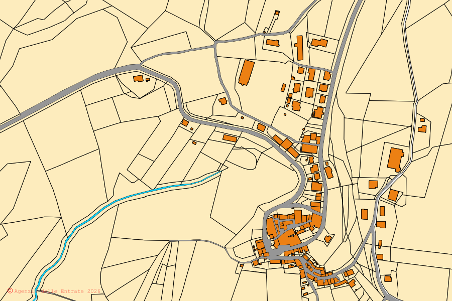 Mappa catastale del centro di Monte Vidon Combatte: particelle e fabbricati, cartografia Agenzia delle Entrate