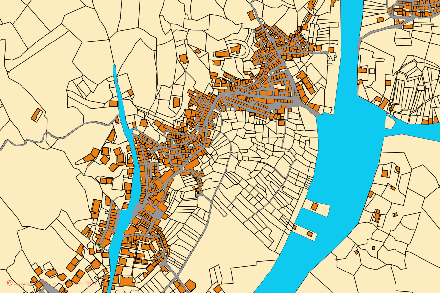 Mappa catastale del centro di Montebello Jonico: particelle e fabbricati, cartografia Agenzia delle Entrate