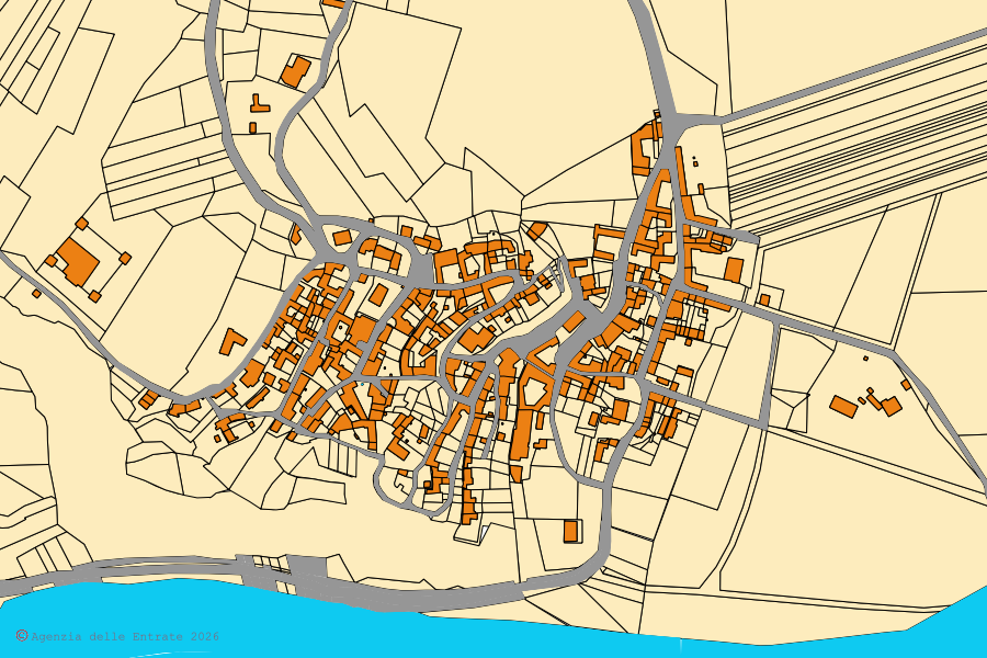 Mappa catastale del centro di Montecastello: particelle e fabbricati, cartografia Agenzia delle Entrate