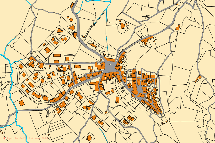 Mappa catastale del centro di Montecatini Val di Cecina: particelle e fabbricati, cartografia Agenzia delle Entrate